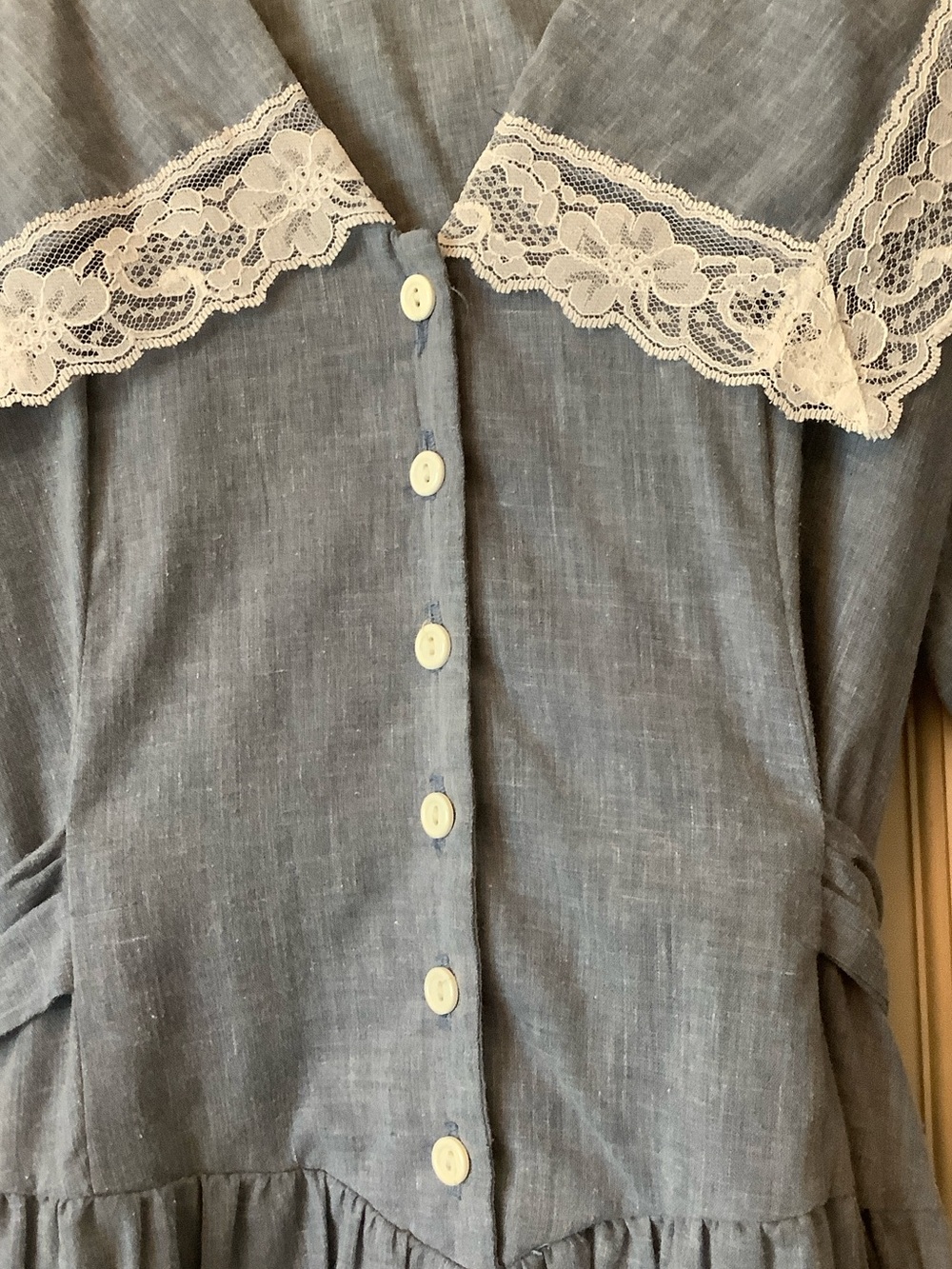 Vintage Prairie Blue Lace Collar Women's Dress - Picture 6 of 10